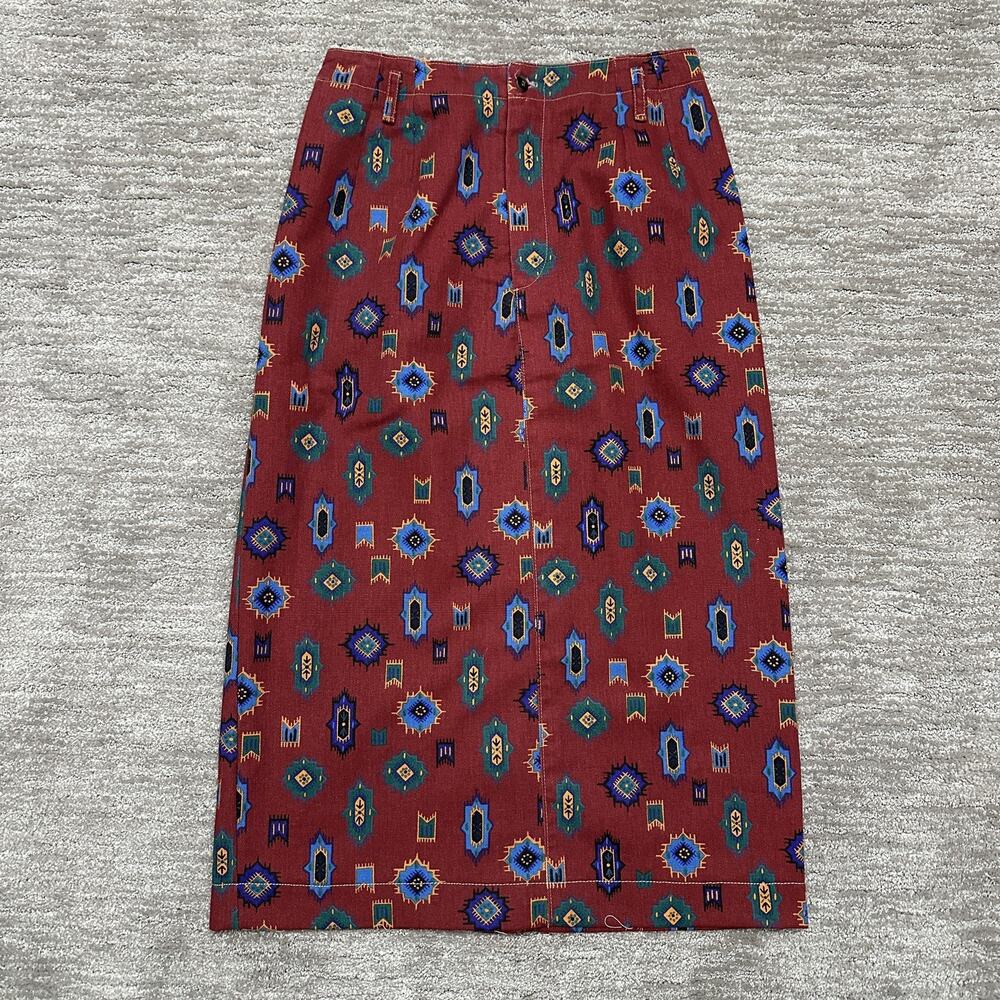 Vintage Gotcha Covered Skirt Womens 10 Red Aztec Print 100% Cotton Made USA 90s